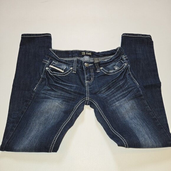 ZCO Womens Embellished Dark Denim Jeans 3 Rhinestone 26 X 30 Stretchy Straight - Picture 2 of 8